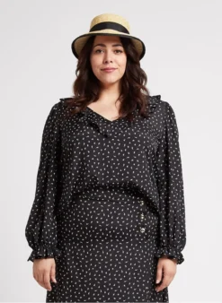 PERSONA FLORA - Blouse Met V-hals En Volants | Zwart