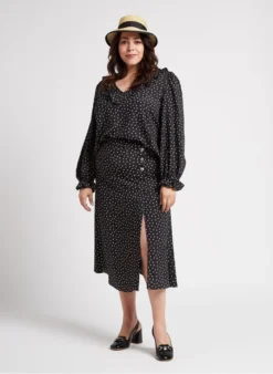 PERSONA FLORA - Blouse Met V-hals En Volants | Zwart -Kleding Winkel 4236440