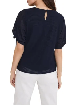 MEDA - Top Met Ronde Hals En Textuur | Blauw -Kleding Winkel 4246544