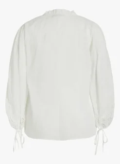 MALLA - Katoenen Top Met Lange Mouw En V-hals | Wit -Kleding Winkel 4254231