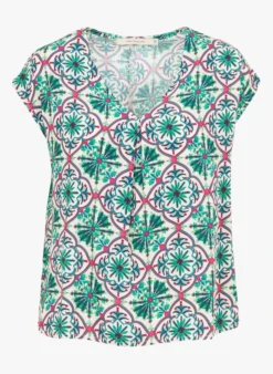 Top Met V-hals En Print | Groen