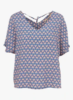 Wijde Top Met V-hals En Print | Blauw