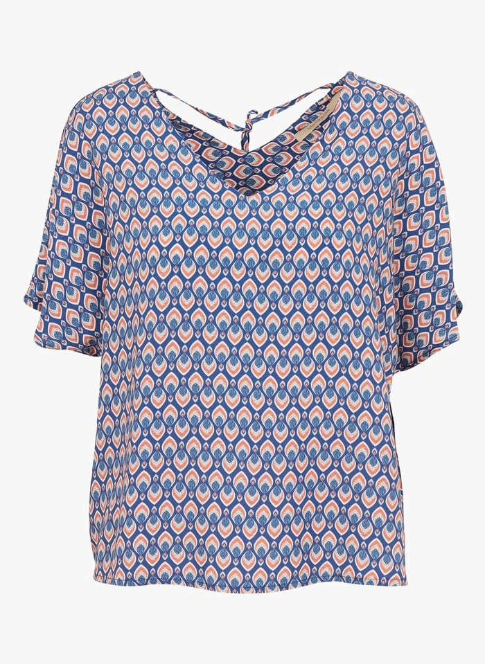 Wijde Top Met V-hals En Print | Blauw 1 Wijde Top Met V-hals En Print | Blauw