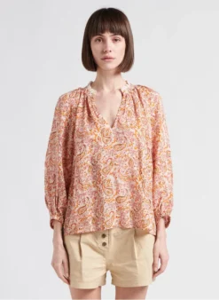 BERENICE BIMI - Blouse Met V-hals En Print | Roze
