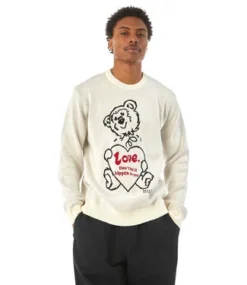 HUF Bad News Crewneck Sweater - Bone