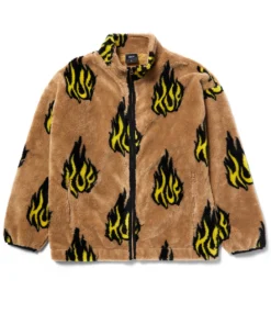 HUF Flamin' Zip Sherpa Fleece - Oatmeal -Kleding Winkel huf flamin zip sherpa fleece oatmeal 2