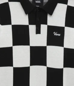 VANS Parker Checkerboard Polo Sweater - Antique White/Black -Kleding Winkel vans parker checkerboard polo sweater antique whit 2